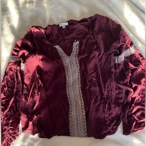 Maroon flowy long sleeve blouse, Size M